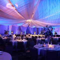 Blue LED uplighting with textured lighting on draped ceiling