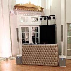 Champagne-DJ-booth with White Speakers