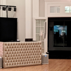 Champagne-DJ-booth with white speakers at Lafayette Club