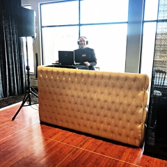 White Tufted leather DJ booth at Leopolds