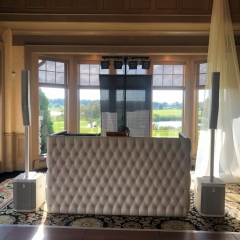 White Tufted leather DJ booth at Rush Creek