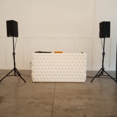 White Tufted DJ booth with standard speakers(white speakers are available)