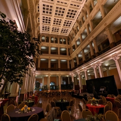 Landmark Center Champagne wedding lighting by Instant Request