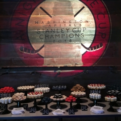 Stanley cup image projection onto barn wood wall.