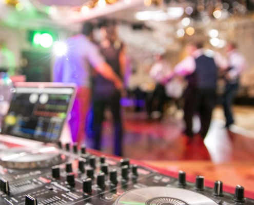 A DJ's mix table at a party.